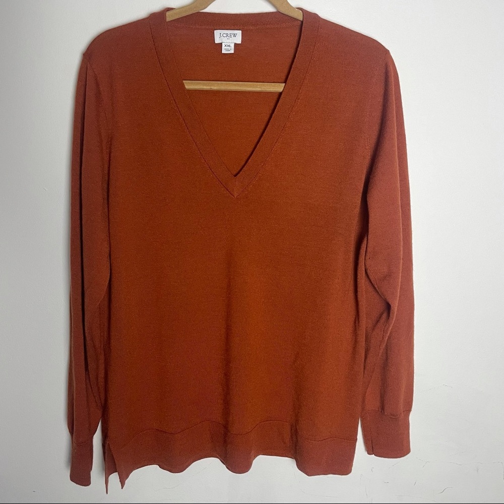 J. Crew Brown V-Neck Merino Wool Blend Long Sleeve Shirt Size XXL
